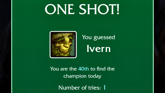 The LoLdle quote success message with an image of Ivern